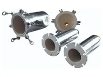 Sanitary-grade PFA coating on stainless steel filter housings to resist corrosion and improve cleanability